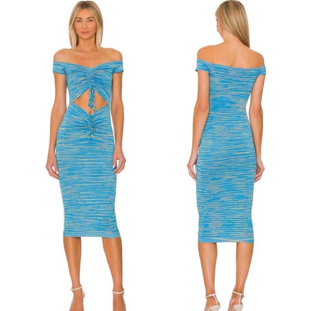 NWT Lovers + Friends Dresden Off-Shoulder Midi Dress in Blue | L